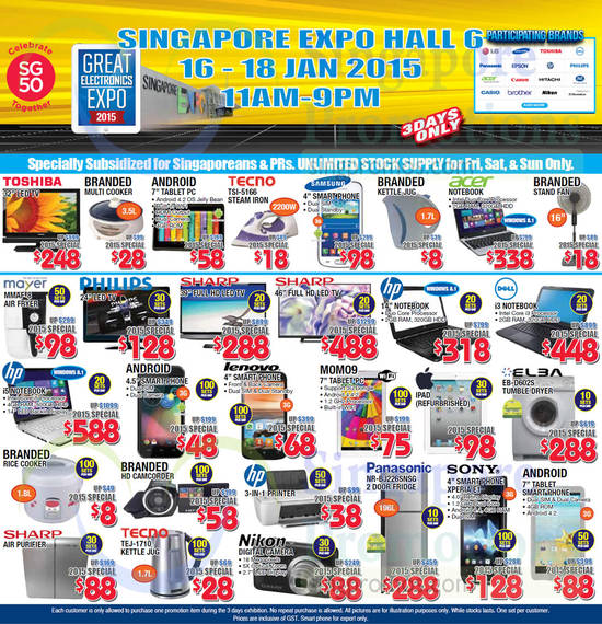 16 Jan TV, Notebooks, Mobile Phones, Tablets, Printer, Notebook, Washer, Rice Cooker, Camcorder, Toshiba, Tecno, Samsung, Acer