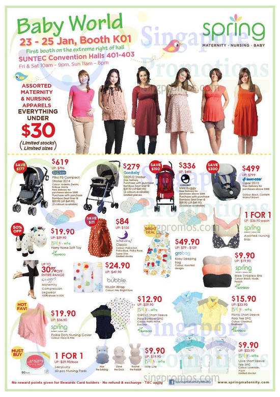 22 Jan Spring Maternity Apparels, Strollers, Soft Toys, Polo T Shirt, Legwear, Nursing Pads