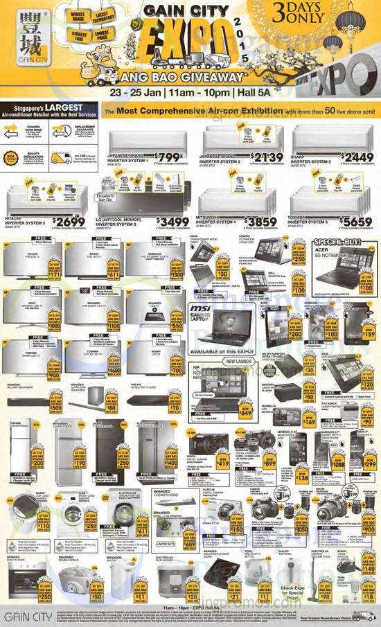 23 Jan Air Conditioners, TVs, Notebooks, Fridges, Digital Cameras, Washers, Kitchen Small Appliances, Hitachi, Lg, Mitsubishi, Toshiba, Lenovo, Canon, Nikon, Samsung