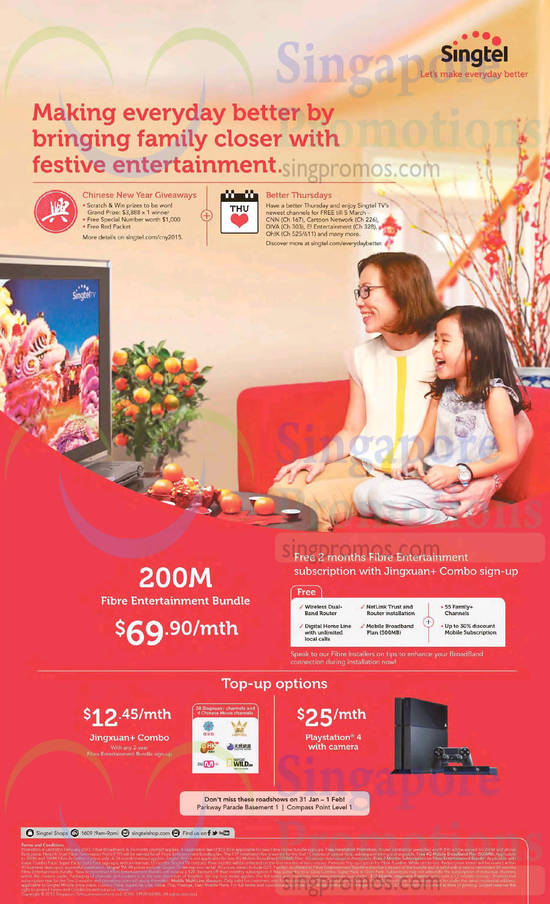 69.90 200M Fibre Entertainment Bundle, 12.45 Jingxuan Combo, 25.00 Playstation 4 With Camera