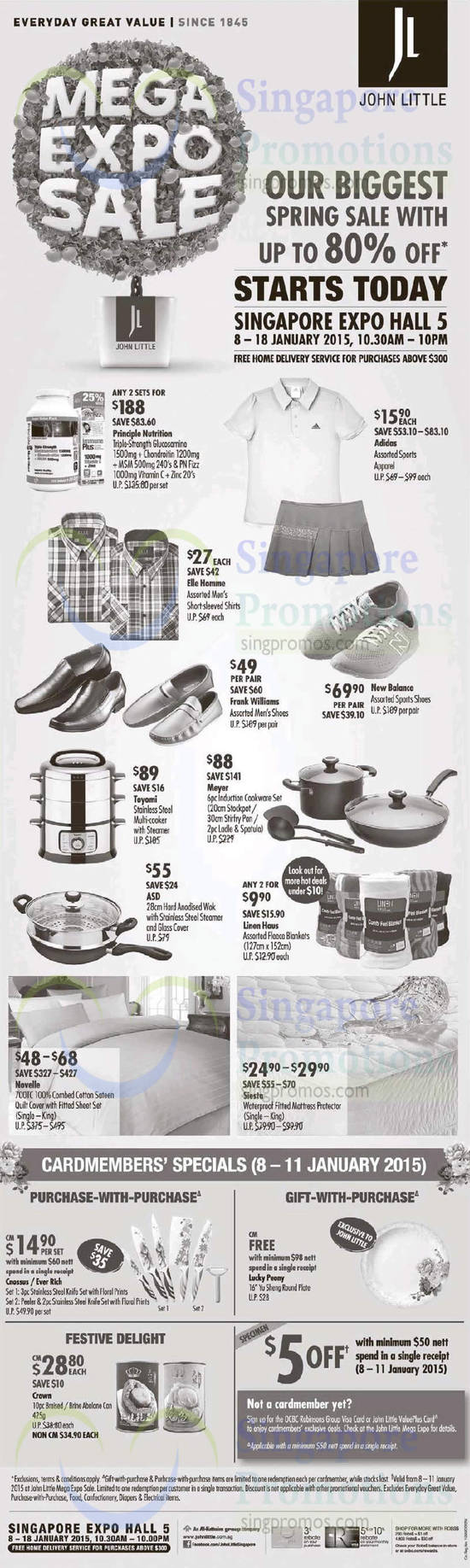 8 Jan Up to 80 PErcent off Deals, Shoes, Shirt, Cookware, Supplement, Bedsheet Set, Crown Abalone, Cardmember Specials, Purchase with Purchase, Gift With Purchase