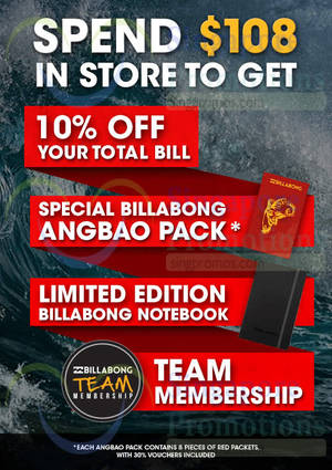 Featured image for (EXPIRED) Billabong Spend $108 & Get 10% Off & Free Gifts 7 Jan 2015