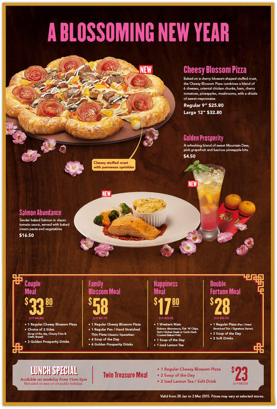 Dine-In Cheesy Blossom Pizza, Salmon Abundance, Couple, Family Blossom, Happiness, Double Fortune Meal