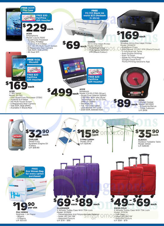 Electronics, Home Basics, Mobile Phones, Printer, Notebooks, Cooker, Trolley Cases, Acer, Canon, Sona, Swiss Polo, Slazenger