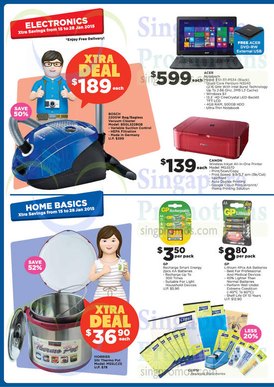 Electronics, Home Basics, Vacuum Cleaner, Notebook, Printer, Acer, Canon, GP, Morries