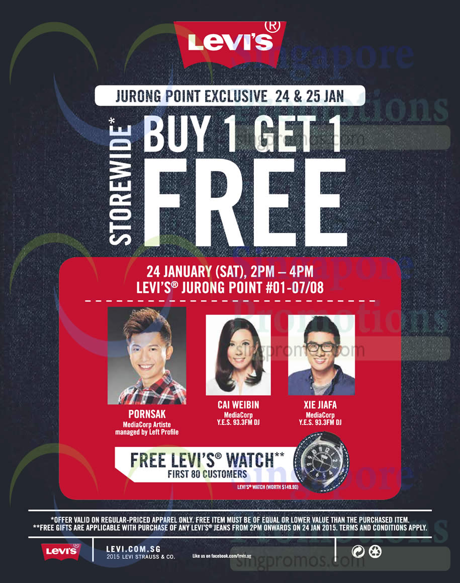 Levi's Buy 1 Get 1 FREE Storewide @ Jurong Point 24 – 25 Jan 2015