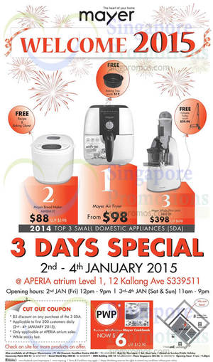 Featured image for Mayer 3 Days Specials @ Aperia Mall 2 – 4 Jan 2015