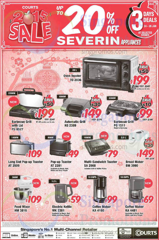 Severin Kitchen Appliances, Toasters, Barbecue Grills, Bread Maker, Kettle, Food Mixer, Coffee Makers