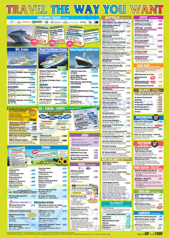 Worldwide Cruises, Royal Caribbean, USA, Canada, Europe, Taiwan, Japan, Korea, New Zealand, Thailand, Cambodia, Vietnam, Indonesia, HongKong, Maldives, Exotic