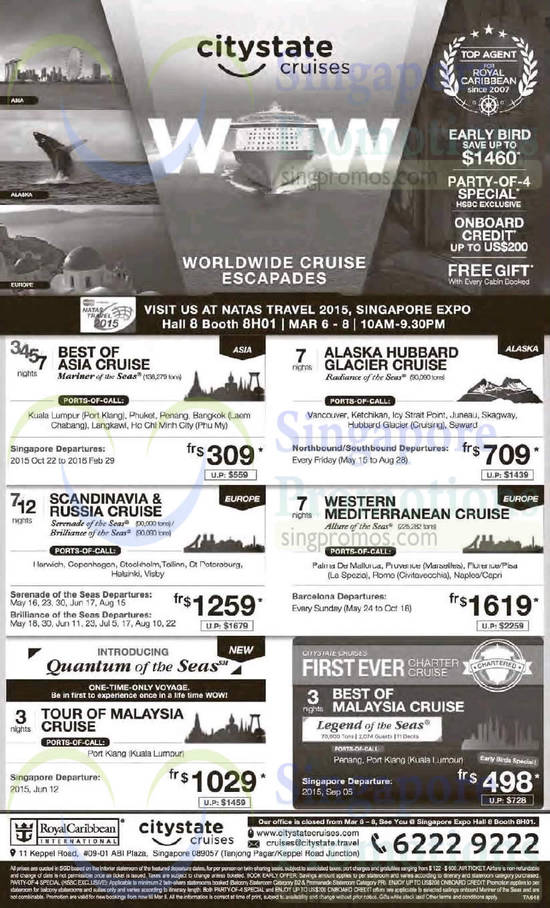 3 Mar Citystate Cruises Packages Asia, Alaska, Malaysia, Western Mediterranean, Alaska Hubbard Glacier