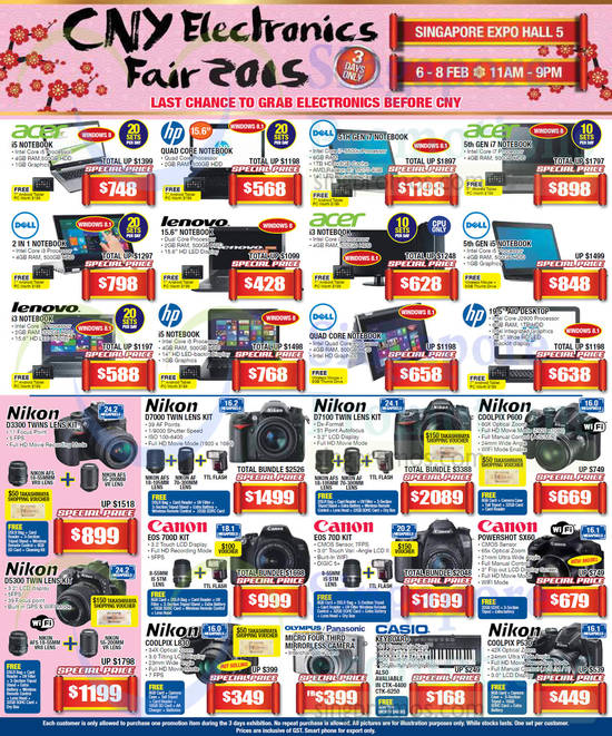 6 Feb Notebooks, Digital Cameras, Acer, HP, Dell, Lenovo, Nikon, Canon, Casio, Olympus