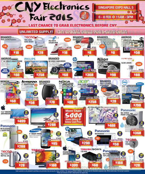 6 Feb Rice Cooker, Hair Dryer, TVs, Digital Camera, Notebook, Mobile Phones, TVs, Washer, Fridge, Tecno, Farfalla, Nikon, HP, Philips, Acer, Dell, Samsung, Toshiba, Panasonic