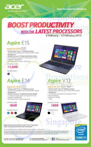 Featured image for Acer Aspire Notebooks Offers 6 – 15 Feb 2015
