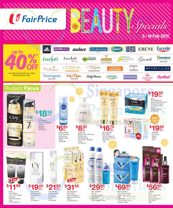 Beauty Specials Up to 40 Percent Off, Creams, Olay, Eversoft, Bio Essence, Garnier, Loreal, Follow Me