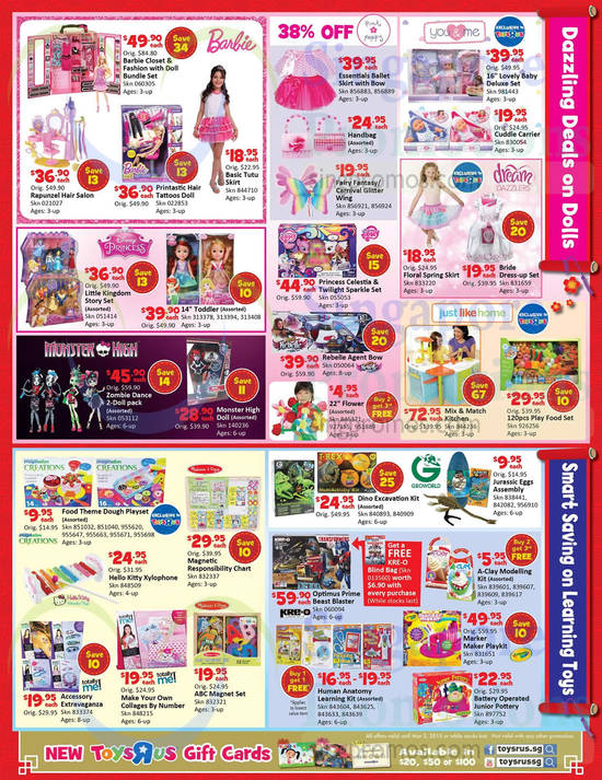 Dazzling Deals on Dolls, Smart Saving on Learning Toys, Barbie, You & Me, Just Like Home, Geoworld