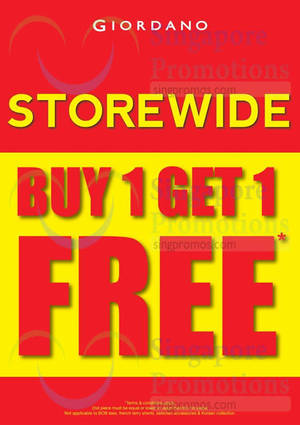 Featured image for (EXPIRED) Giordano Buy 1 Get 1 FREE Storewide Promotion 29 – 31 Dec 2015