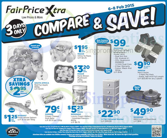 (Till 8 Feb) Compare n Save Fruits, Frozen, Phicomm Mobile Phone, Socks, BBQ Grill n Steamboat