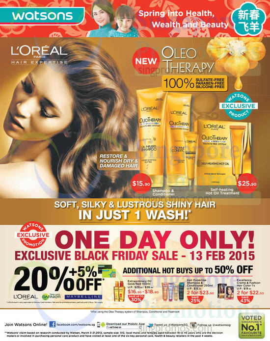 Watsons Loreal, Garnier, Maybelline Offers 12 Feb 2015