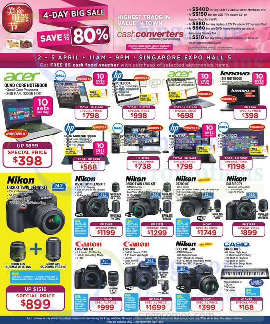 2 Apr Notebooks, Digital Cameras, Acer, Dell, HP, Lenovo, Nikon, Canon, Casio