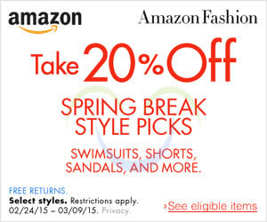 Amazon 20 OFF Spring Break Style Picks Coupon Code NO Min