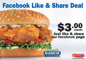 Featured image for Carl’s Jr $3 Chicken Tenders Buttermilk Ranch Coupon 30 Mar – 12 Apr 2015