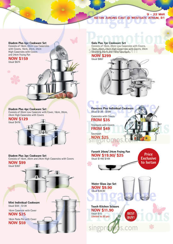 Cookware Sets, Water Glass Set, Kitchen Scissors, Casseroles, Pasta Pot, Saucepans, Frying Pans