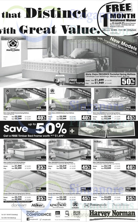 Mattresses, Bedding, Dorelan, Hilker, King Koil, Marie Claire, Sealy Posturepedic, Sweet Dream