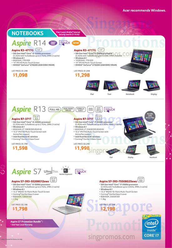 Notebooks Aspire R14, R13, S7 Series