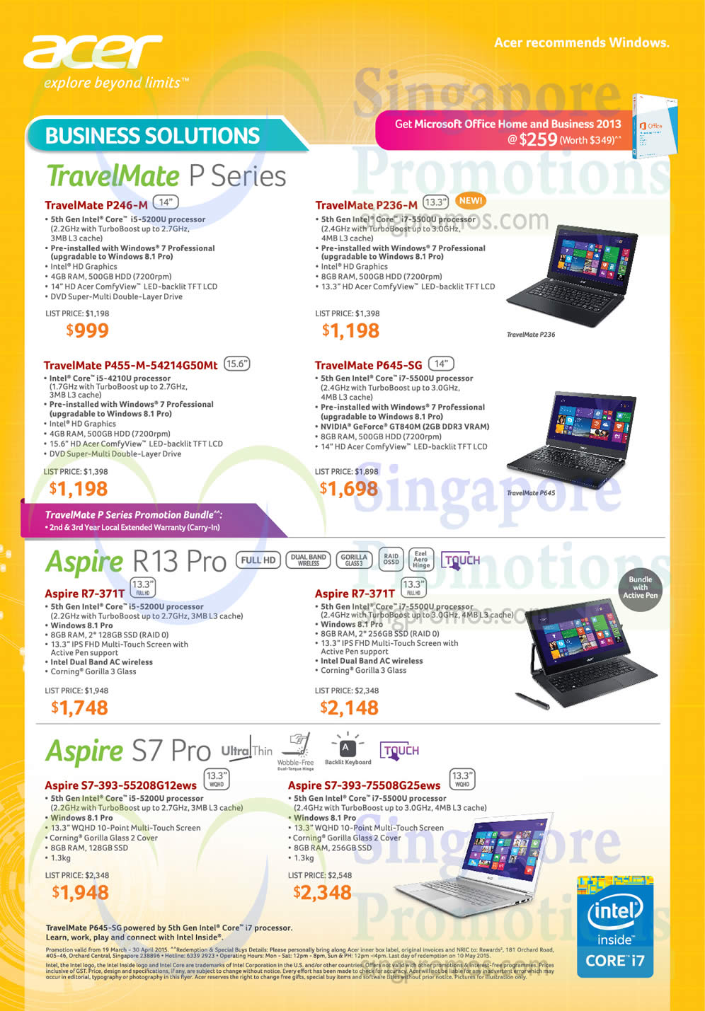 Notebooks TravelMate P Series Aspire R13 Pro S7 Pro Series