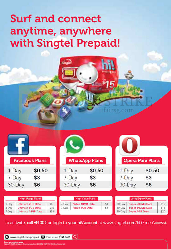 Prepaid, Facebook Plans, WhatsApp Plans, Opera Mini Plans