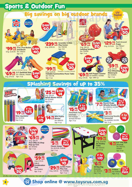 Sports n Outdoor Fun, Splashing Savings, Grow n Up, Post Office and Shop, Max Liquidator