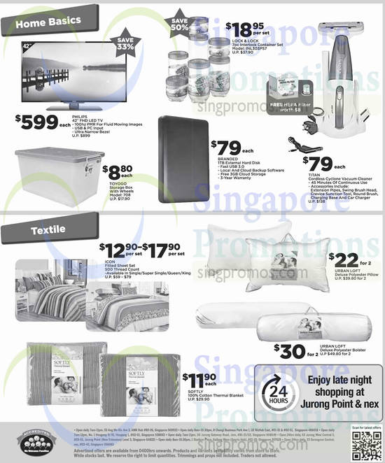 (Till 1 Apr) Beddings, Household Products, TV, Vacuum Cleaner, External Hard Disk, Container Set, Pillow, Urban Loft, Titan, Philips, Icon