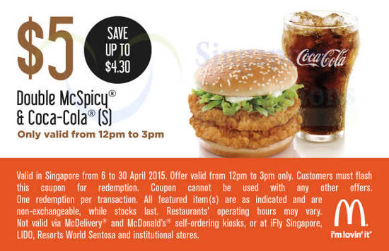 (12 – 3pm) 5.00 Double McSpicy n Coca-Cola