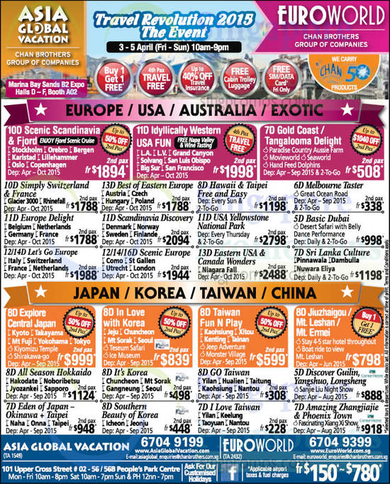 2 Apr Asia Global Vacation Europe, USA, Australia, Japan, Korea, Taiwan