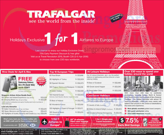 2 Apr Trafalgar Europe 1 for 1 Airfares