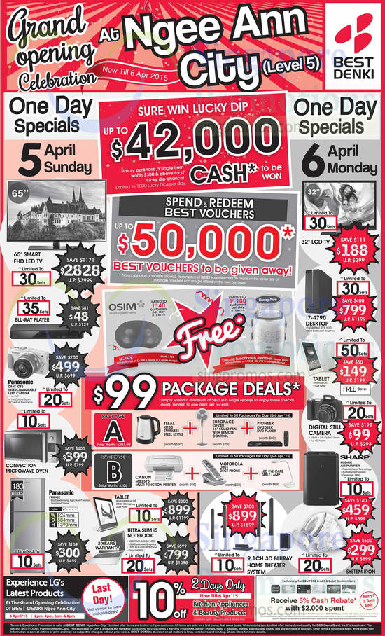 5 Apr One Day Deals TVs, Digital Camera, Desktop PC, Fridge, Microwave Oven, Home Theatre System, Panasonic