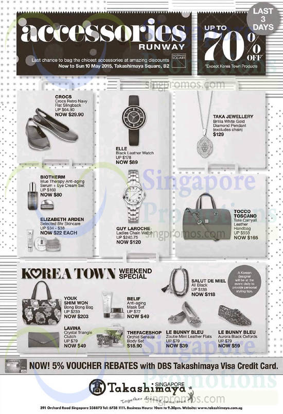 8 May Elle Watch, Taka Jewellery Pendant, Tocco Toscano Handbag, Guy Laroche Watch, Elizabeth Ardent Skincare Set, Korea Town Weekend Special