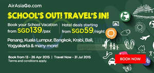 Featured image for (EXPIRED) Air Asia Go School Vacations From $139 & Hotels From $59 Promo 13 – 26 Apr 2015