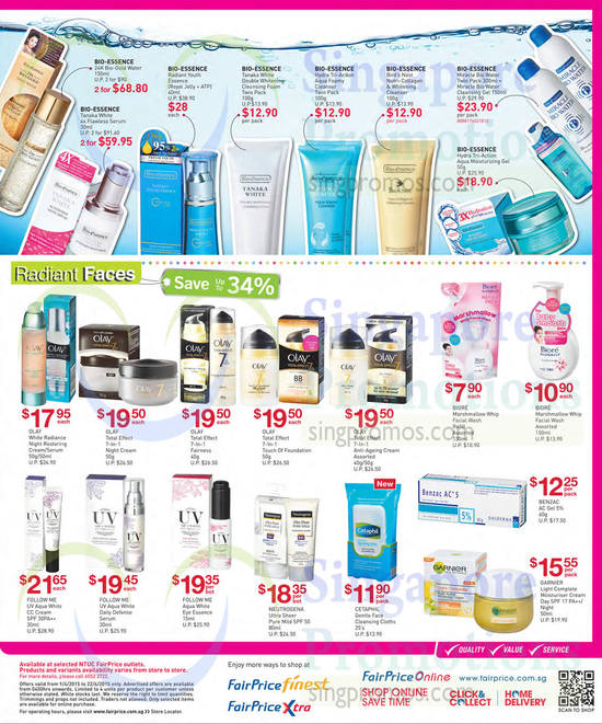 Beauty Specials, Radiant Face Cream Bio Essence, Olay, B‭iore, Follow Me, Cetaphil, Neutrogena, Garnier