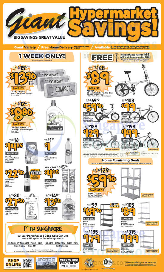 Bicycles, Home Furnishing Deals, Groceries, Dynamo, Golden Circle, Aleoca, Simply Living, Keter, Menova, Hammersmart