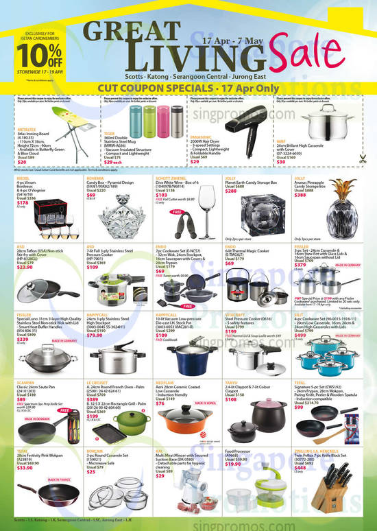 Cookwares, Knife Sets, Candy Storage Box, Le Creuset, Neoflam, Tanyu, Tefal, Happycall, Bohemia, Riedel, Jolly, Schott Zwiesel