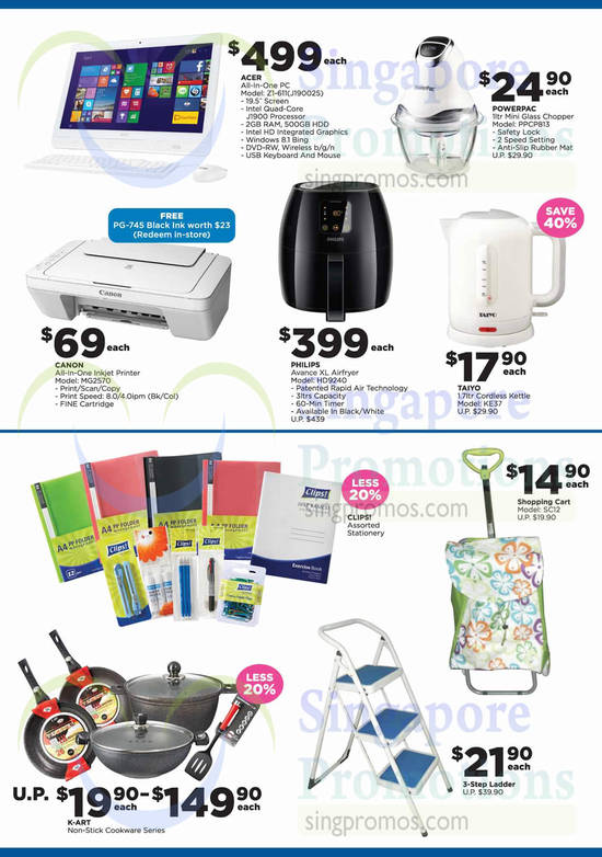 Electronics, Home Basics, Household Appliances, Airfryer, Chopper, Desktop PC, Printer, Kettle, Canon, Philips, Taiyo, Powerpac, Acer