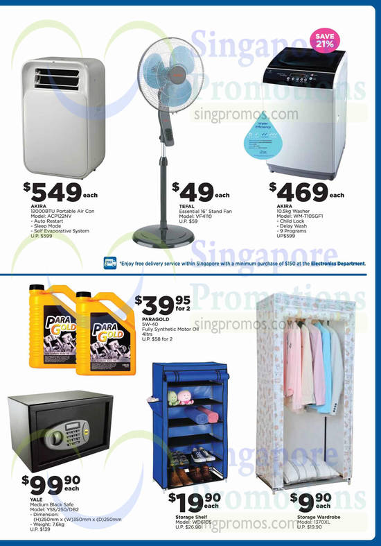 Electronics, Home Basics, Household Appliances, Washer, Air Conditioner, Fan, Safe, Fully Synthetic Motor Oil, Yale, Akira, Tefal, Paragold