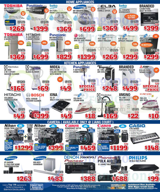 Home Appliances, Fridges, Washers, Dishwasher, Digital Cameras, Home Theatre Systems, Vacuum Cleaners, Farfalla, Hitachi, Toshiba, Panasonic