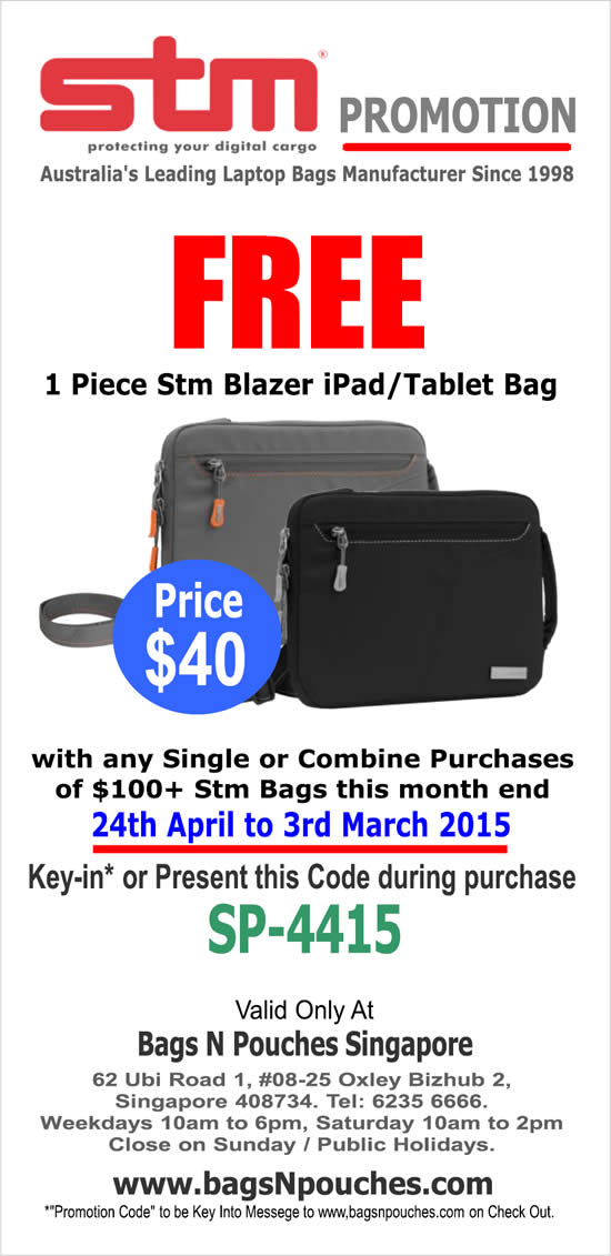 STM Bags Online In Store Free Gift Promotion 24 Apr 3 May 2015