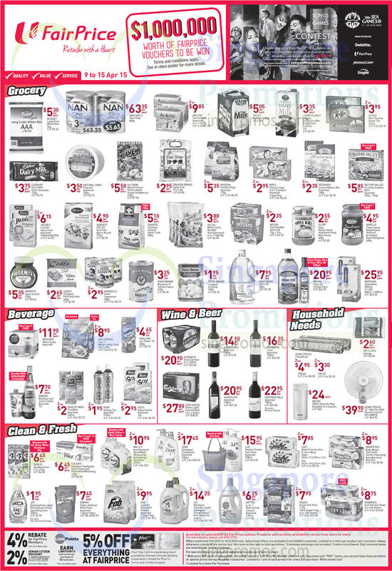 (Till 15 Apr) Groceries, Beverages, Wines, Household Needs, Household Cleaning Items, Nan, Kit Kat, Quaker, Downy, Mamy Poko