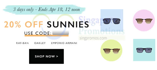 Zalora 20% OFF Sunglasses Coupon Code 15 – 18 Apr 2015