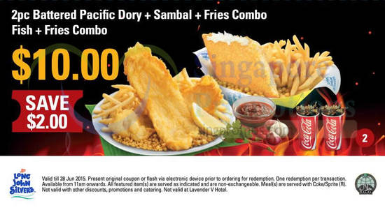 (2) 10.00 2pc Battered Pacific Dory, Sambal, Fries Combo, Fish, Fries Combo