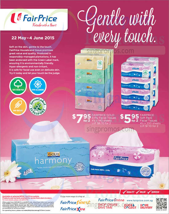 22 May Fairprice Facial Tissues Gold, Soft Pack