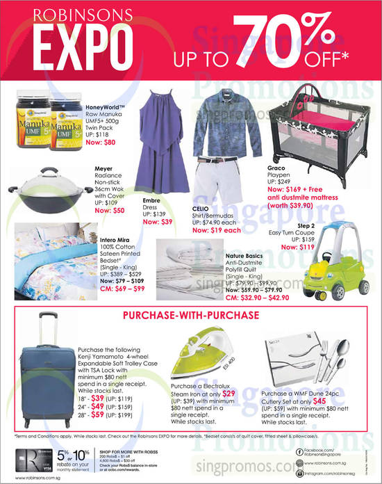 27 May Purchase With Purchase, Up to 70 Percent Off, Honey, Dresses, Playpen, Easy Turn Coupe, Bedsheet Set, Wok, Quilt Set, Trolley Case, Steam Iron, WMF Cutlery Set